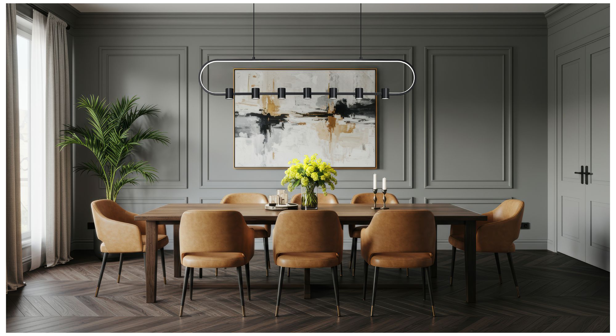 Image 3 Saros by Z-Lite 54 inch Matte Black 7 Light Linear Chandelier more views