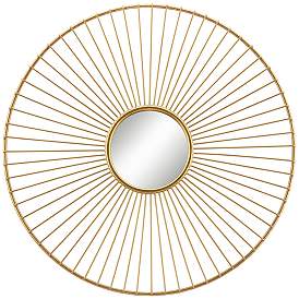 Image2 of Sarra Gold Leaf Metal 33" Round Wall Mirror
