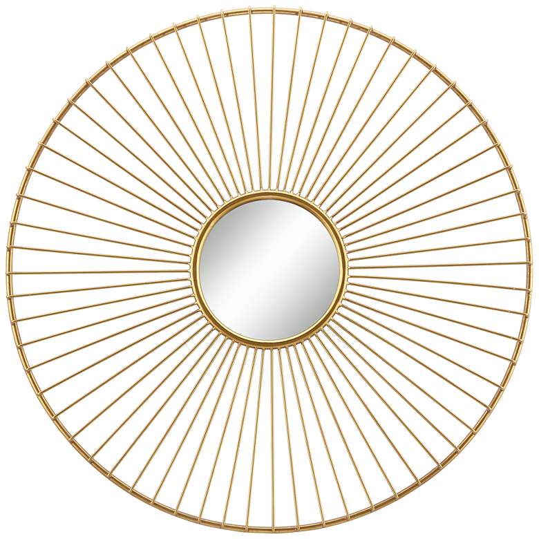 Image 2 Sarra Gold Leaf Metal 33" Round Wall Mirror