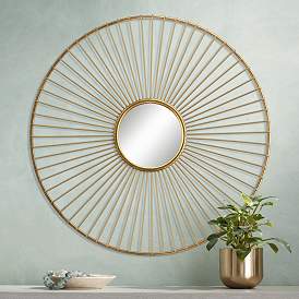 Image1 of Sarra Gold Leaf Metal 33" Round Wall Mirror