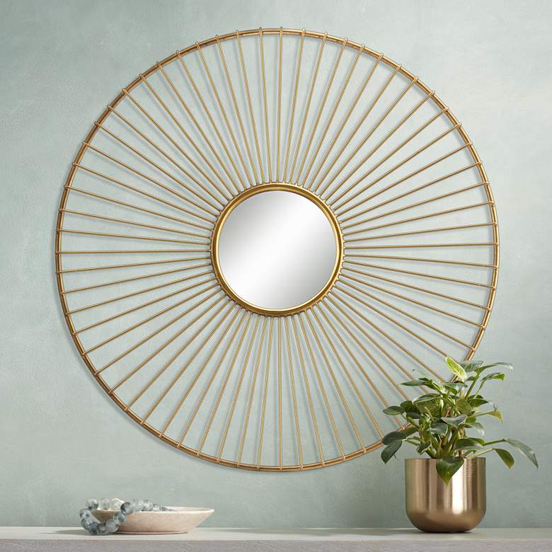Image 1 Sarra Gold Leaf Metal 33" Round Wall Mirror
