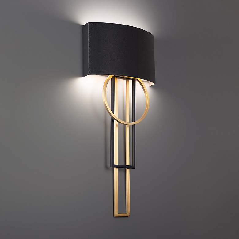 Image 1 Sartre 32" High Black and Aged Brass LED Wall Sconce