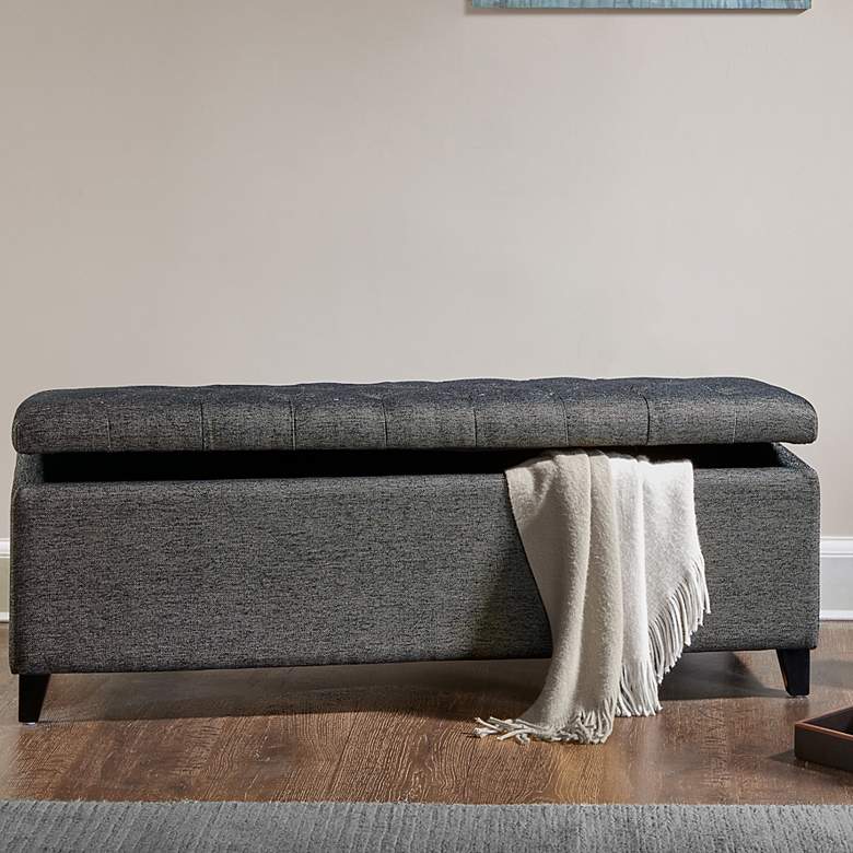 Image 1 Sasha 50 1/4 inch Wide Charcoal Fabric Tufted Storage Bench