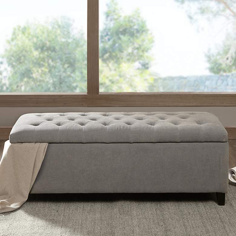 Image 1 Sasha 50 1/4 inch Wide Gray Tufted Soft Fabric Storage Bench