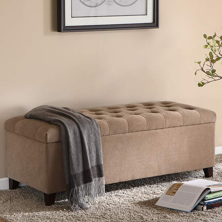 Image 1 Sasha 50 1/4 inch Wide Sand Tufted Soft Fabric Storage Bench