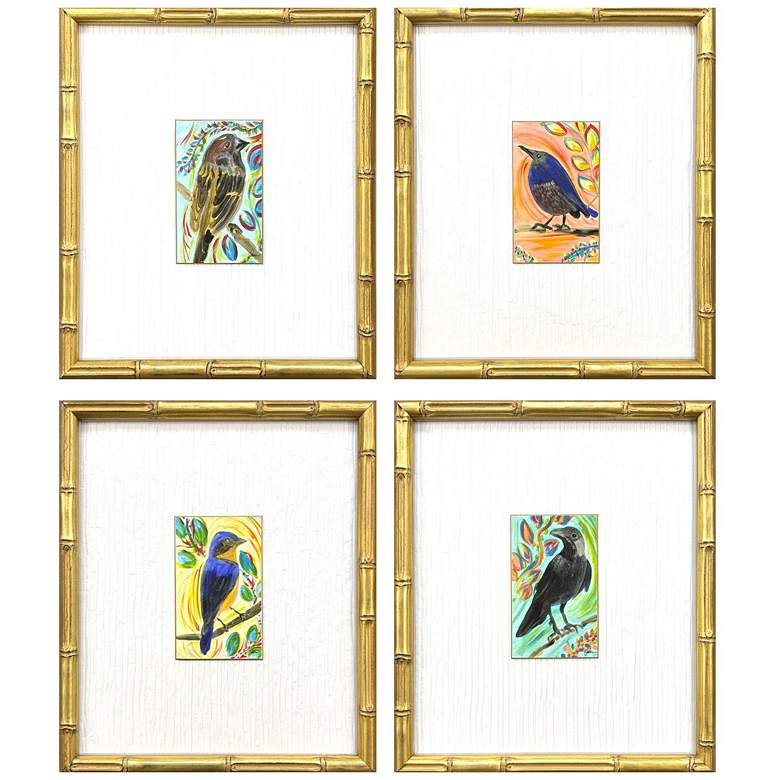 Image 1 Sassy Birds 11"W x 13"H Modern Framed Art Set of 4