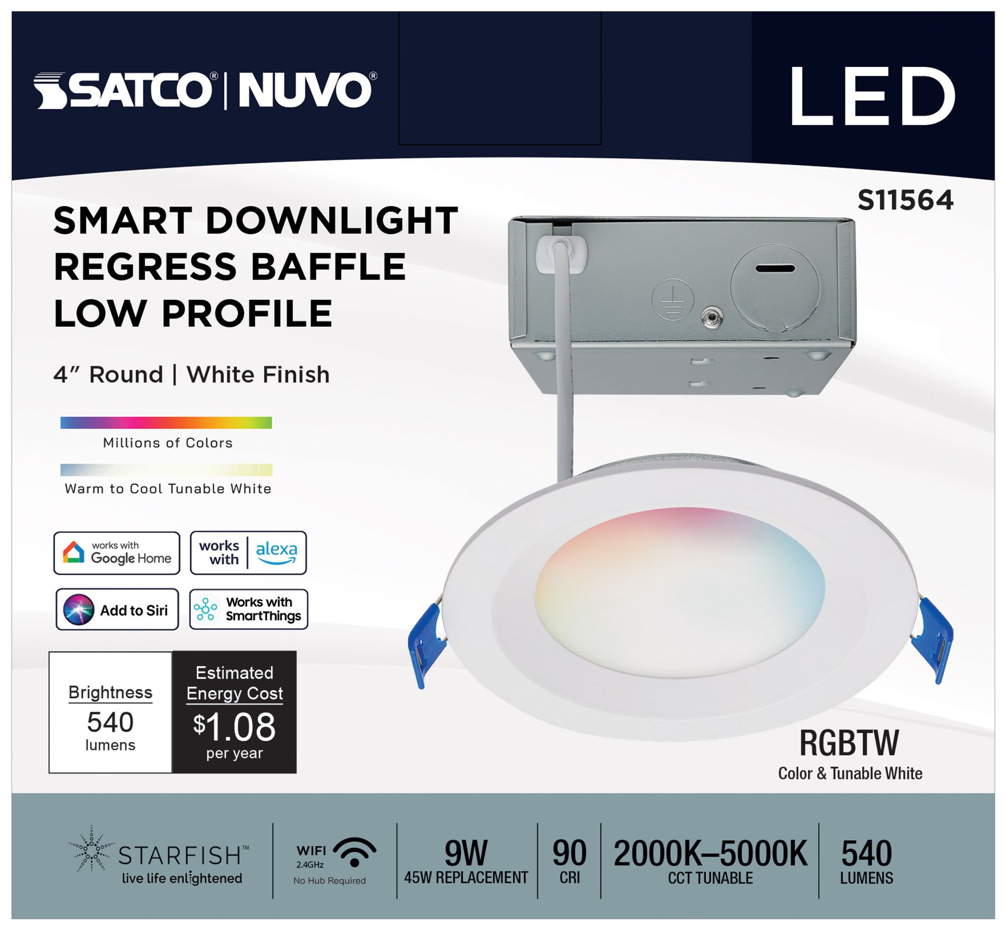 Image 6 Satco 4" White Round LED Direct Wire Low Profile Regress Baffle Downli more views