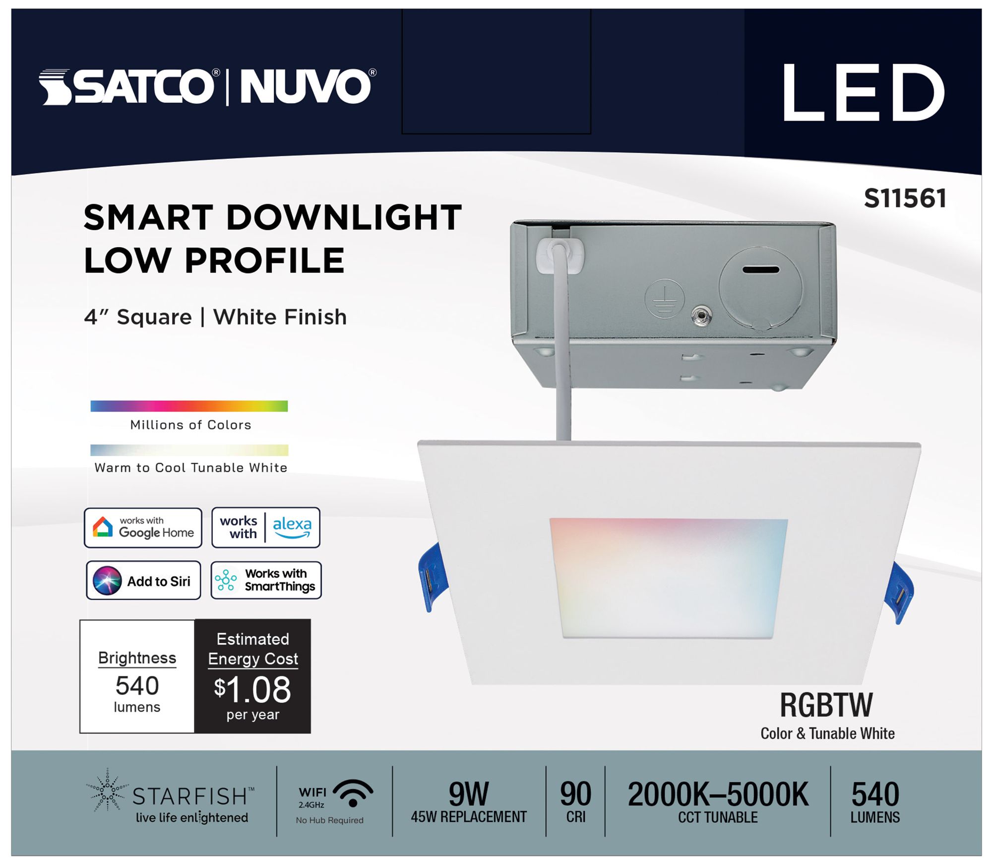 Image 6 Satco 4" White Square LED Direct Wire Low Profile Downlight more views