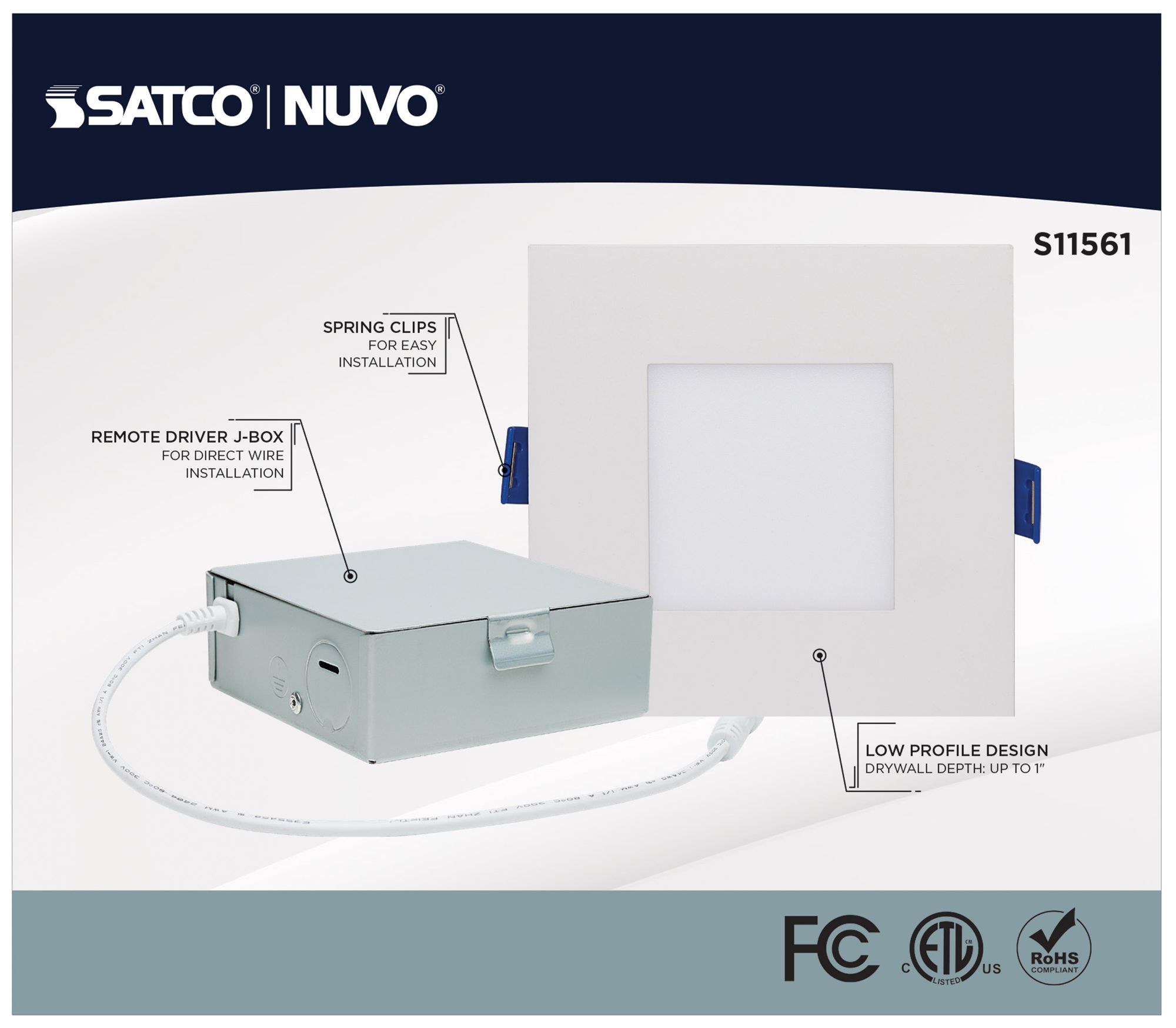 Image 7 Satco 4" White Square LED Direct Wire Low Profile Downlight more views