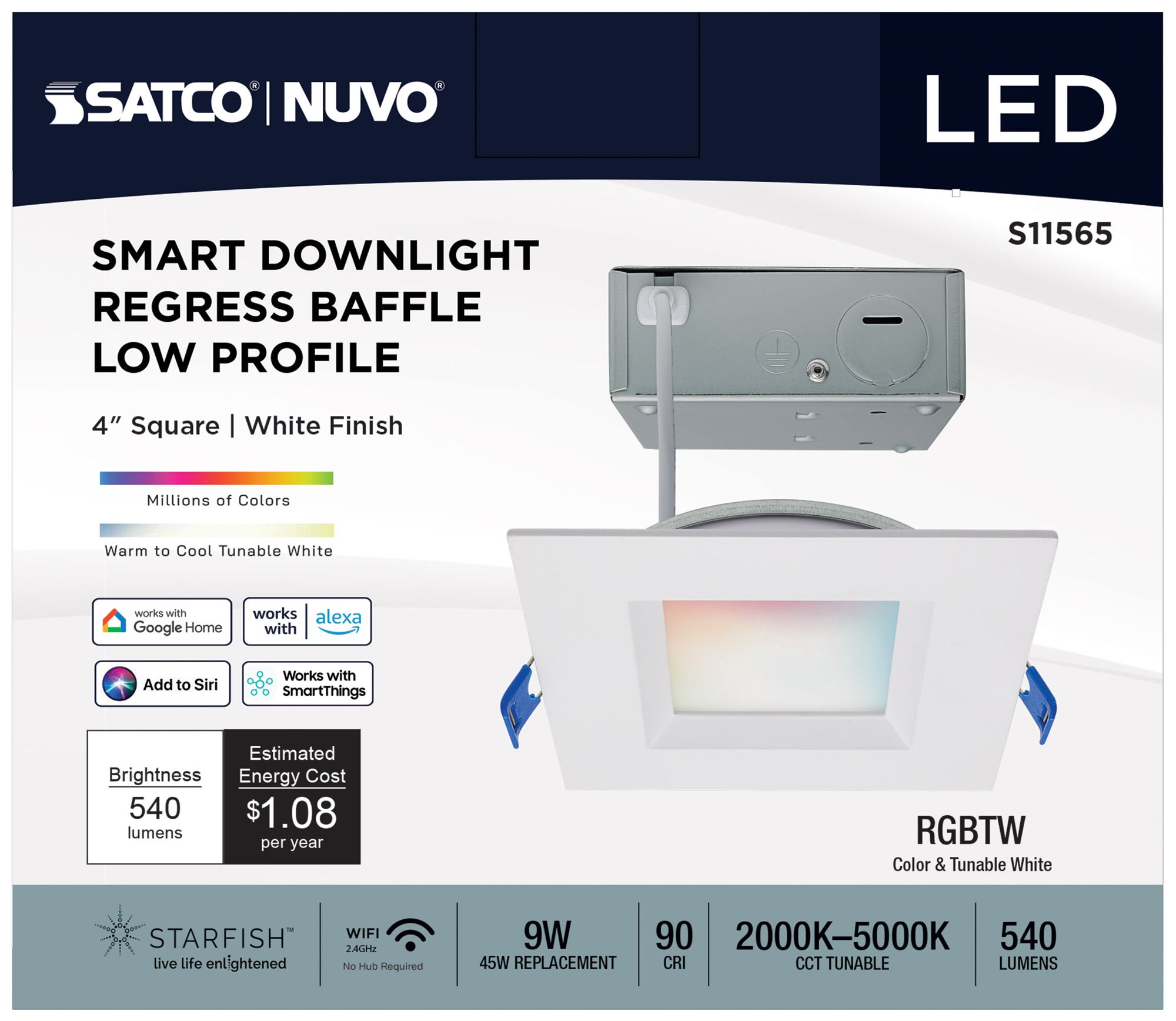 Image 6 Satco 4" White Square LED Direct Wire Low Profile Regress Baffle Downl more views