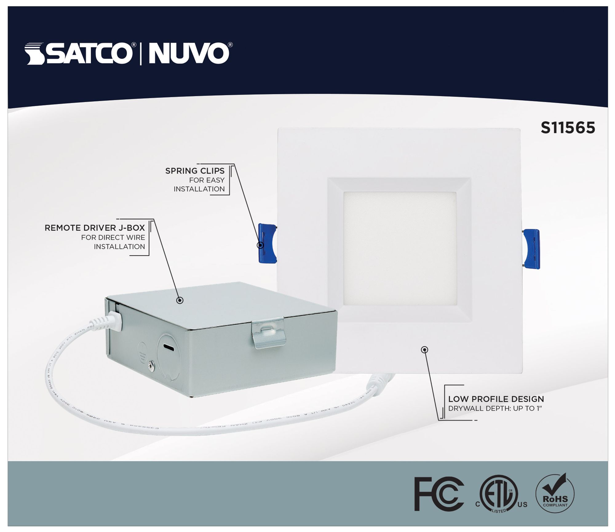 Image 7 Satco 4" White Square LED Direct Wire Low Profile Regress Baffle Downl more views