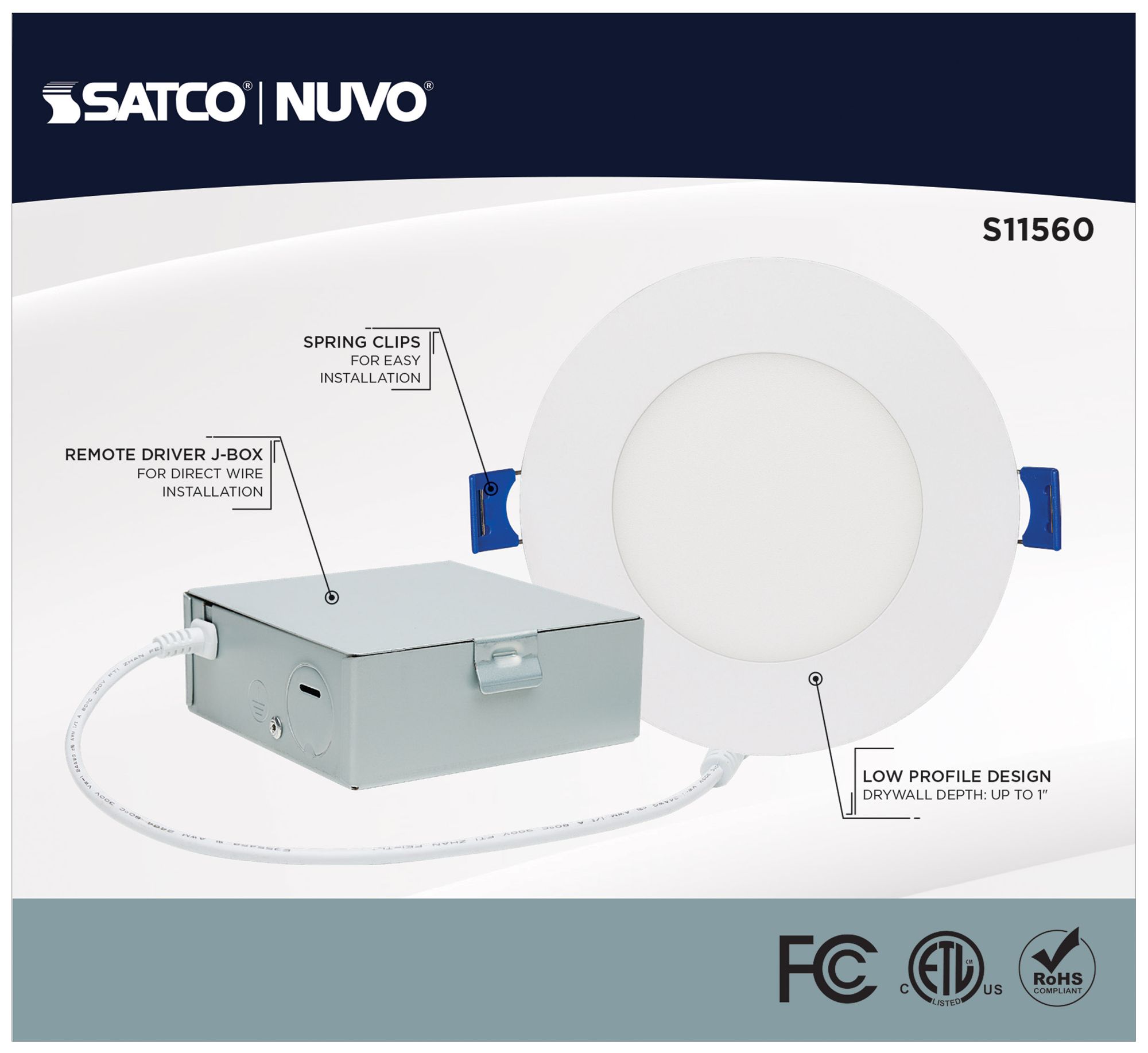 Satco 4" White Round LED Direct Wire Low Profile Downlight
