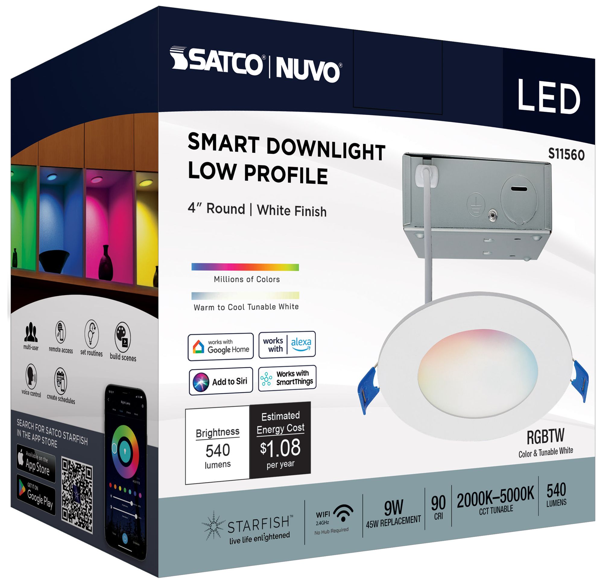 Satco 4" White Round LED Direct Wire Low Profile Downlight