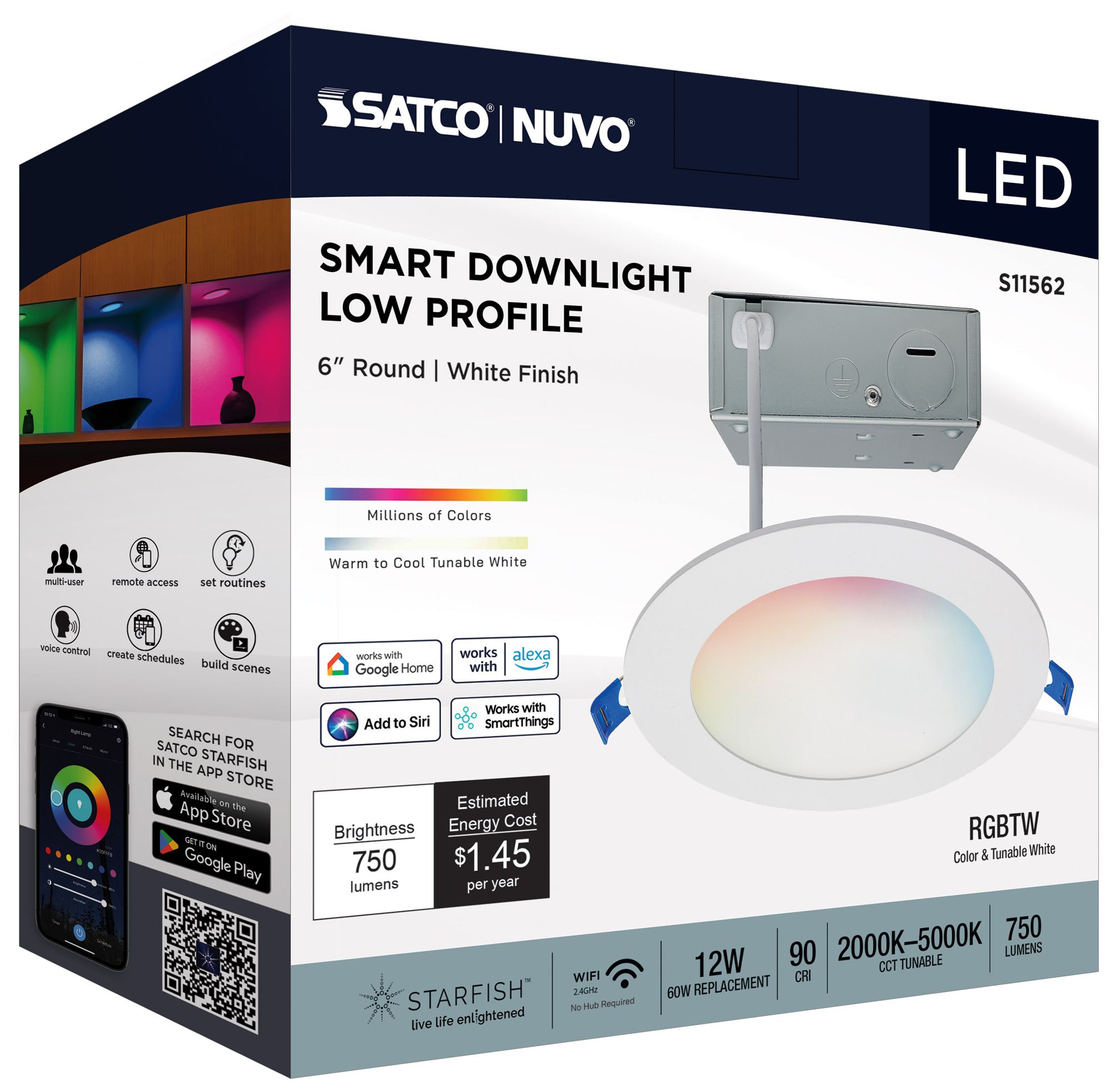 Satco 6" White Round LED Direct Wire Low Profile Downlight