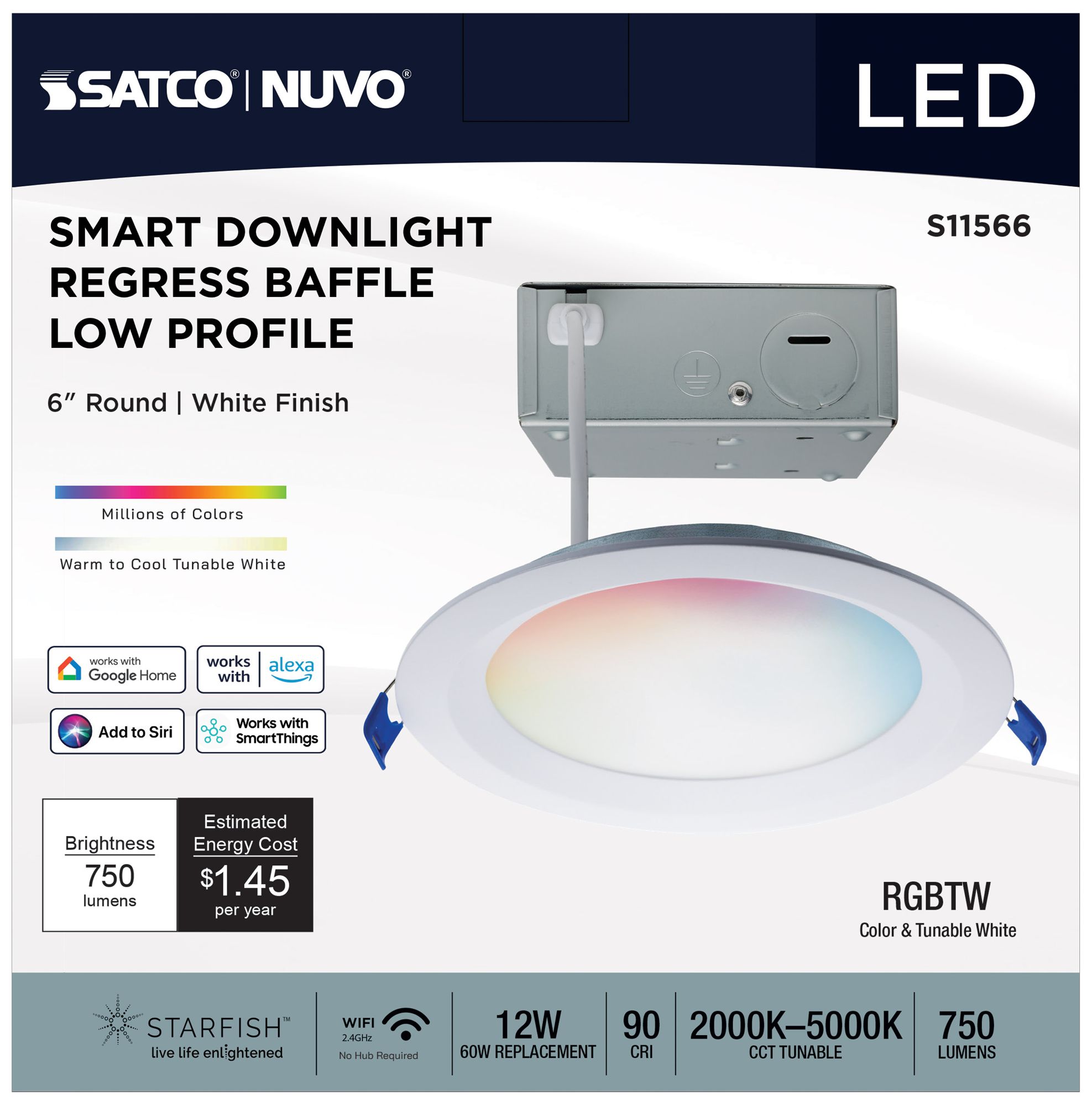 Image 6 Satco 6" White Round LED Direct Wire Low Profile Regress Baffle Downli more views
