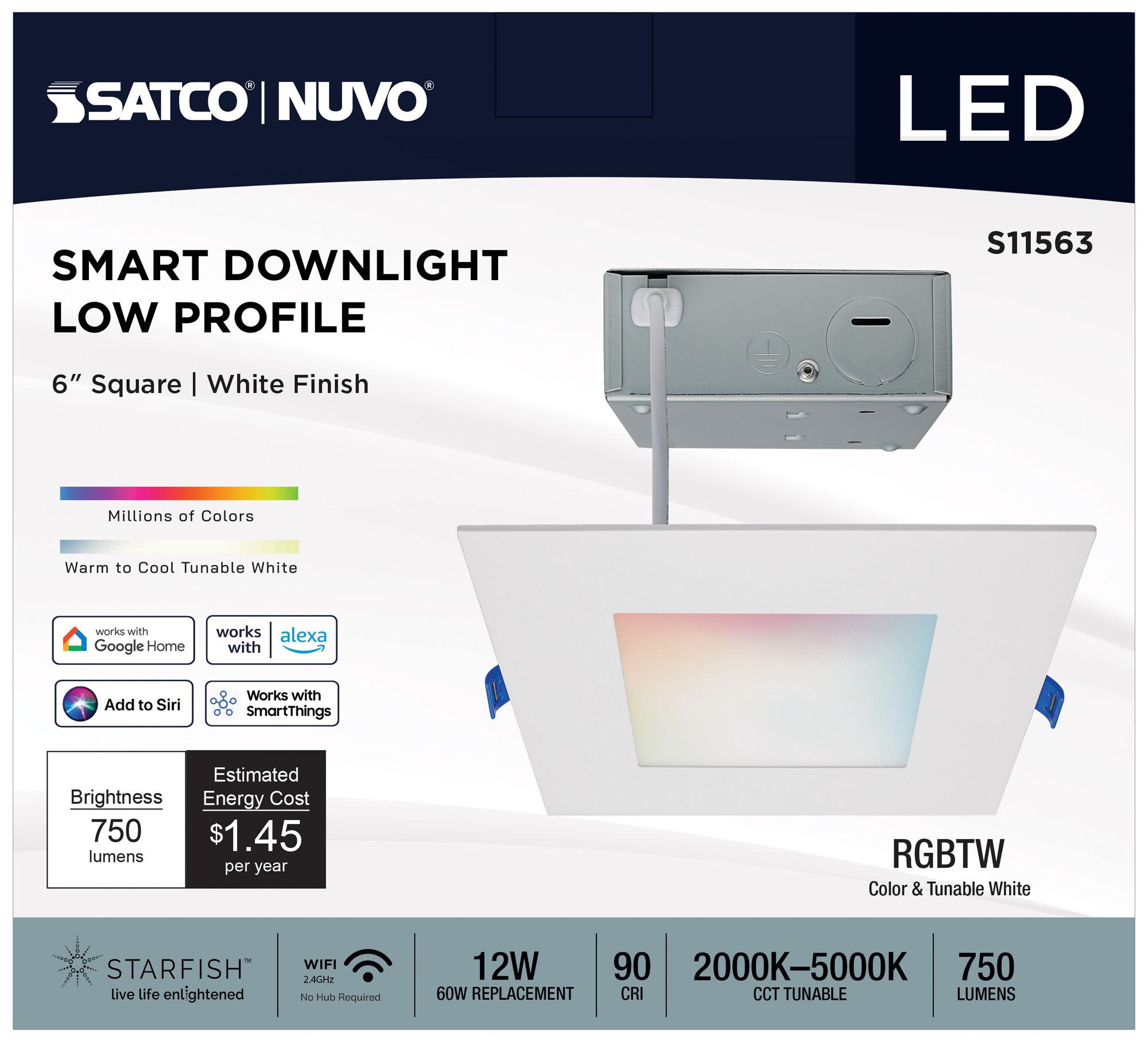 Image 6 Satco 6" White Square LED Direct Wire Low Profile Downlight more views