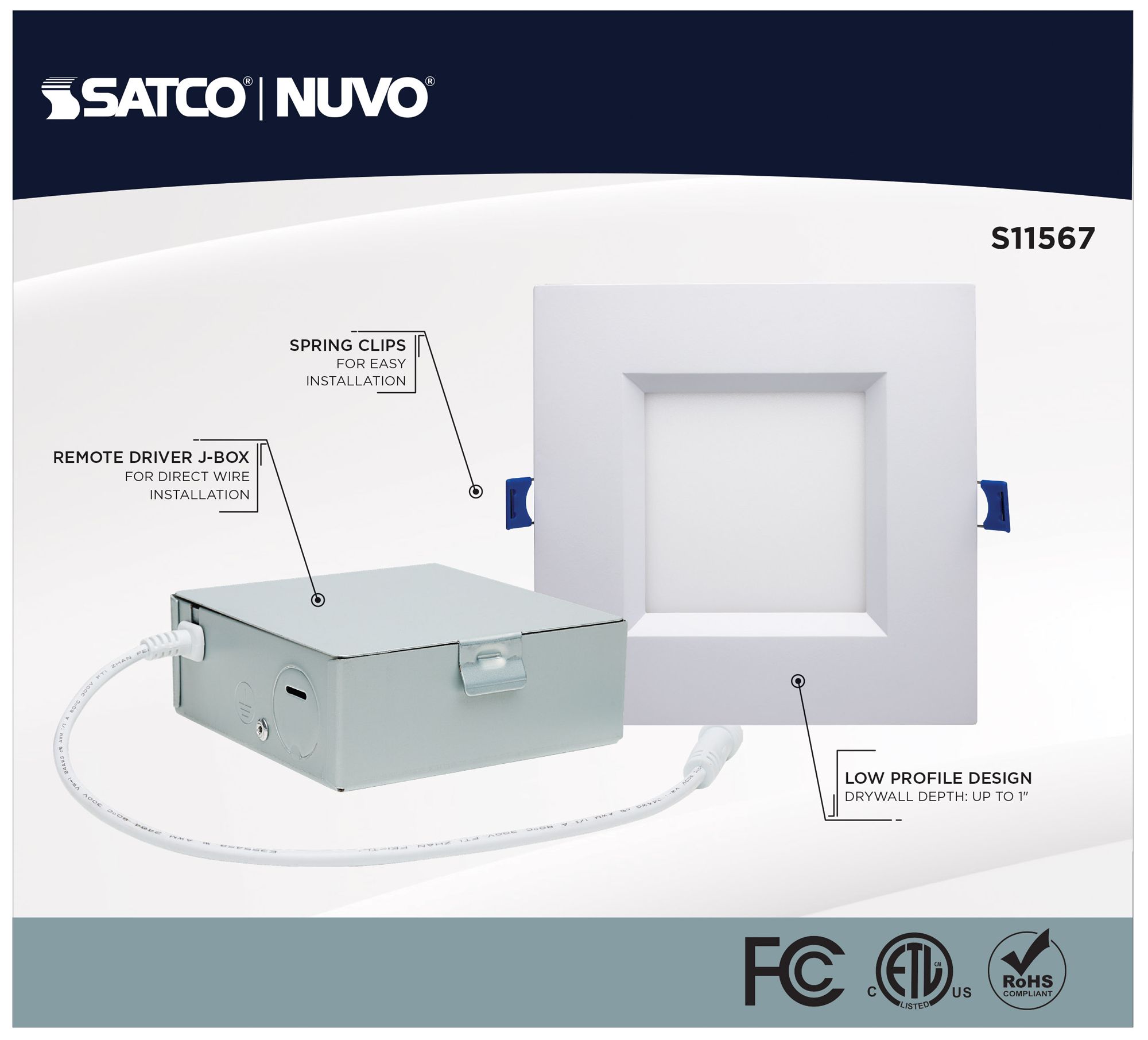 Image 7 Satco 6" White Square LED Direct Wire Low Profile Regress Baffle Downl more views