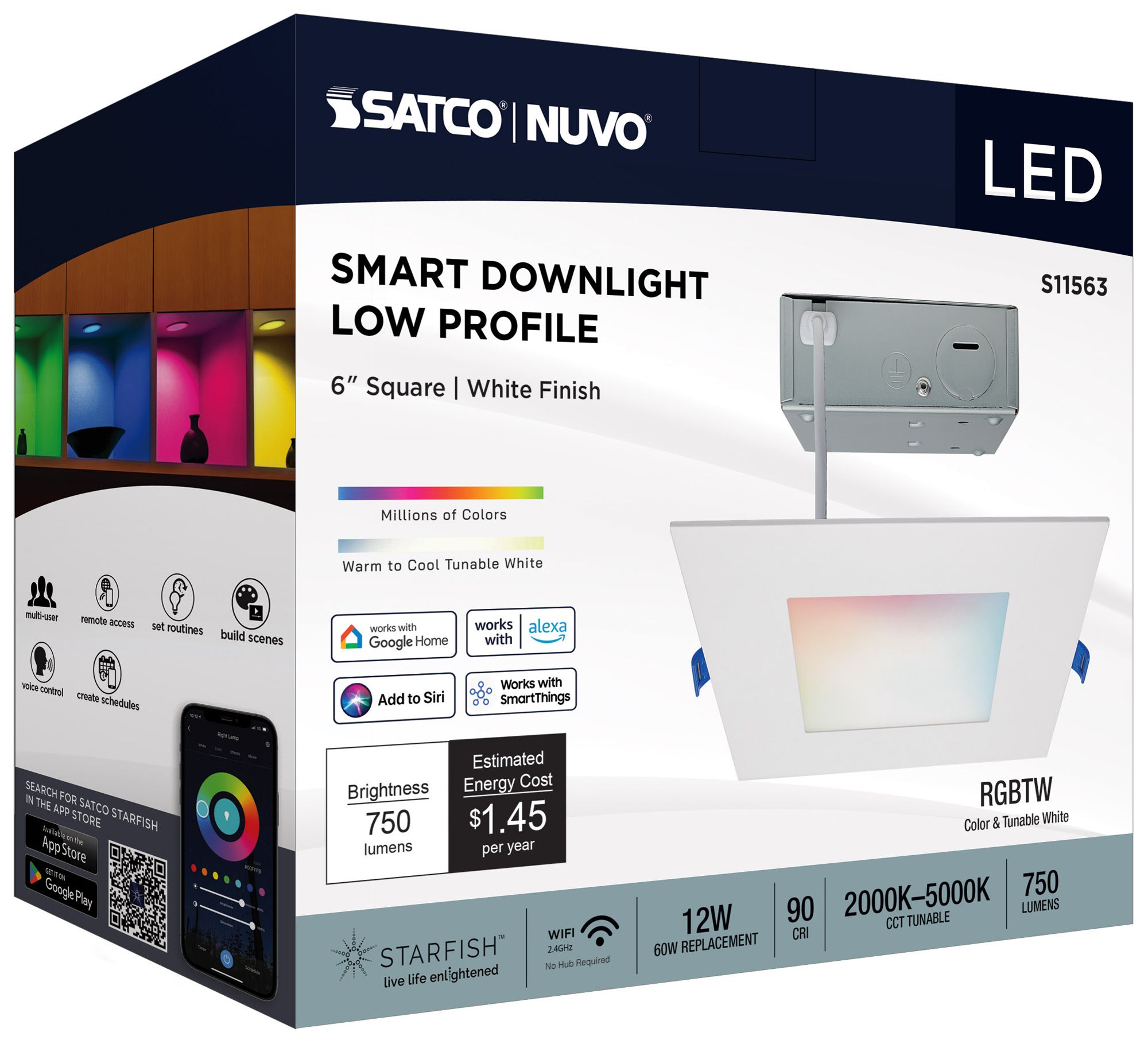Satco 6" White Square LED Direct Wire Low Profile Downlight
