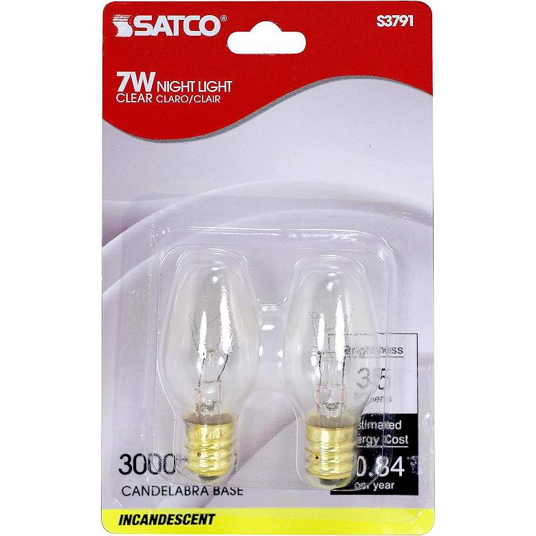 Image 1 Satco 7 Watt C-7 Clear Glass Dimmable Candelabra Light Bulb Pack of 2