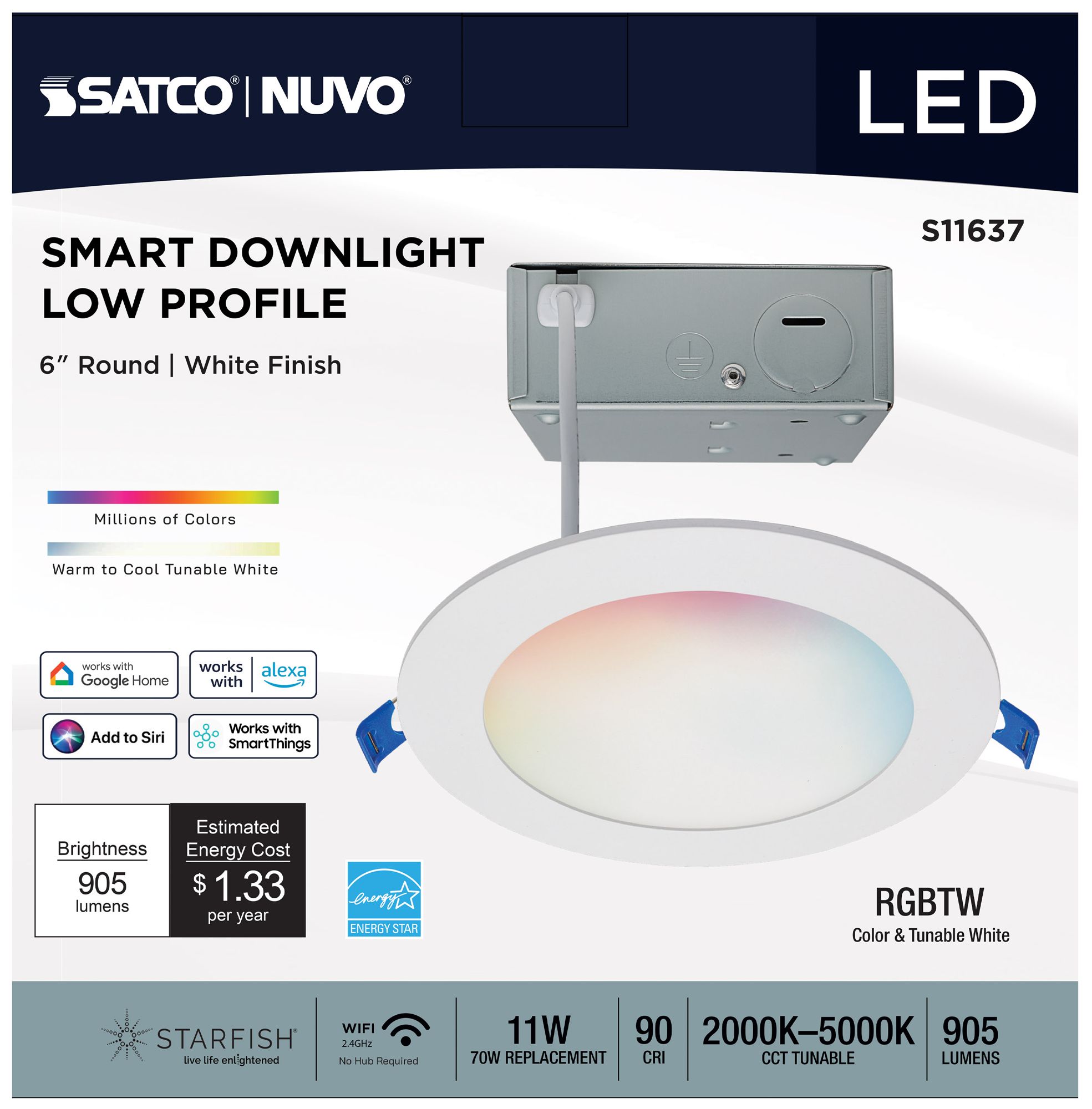 Image 6 Satco Starfish 6" White Round LED Direct Wire Downlight - Remote Driver more views