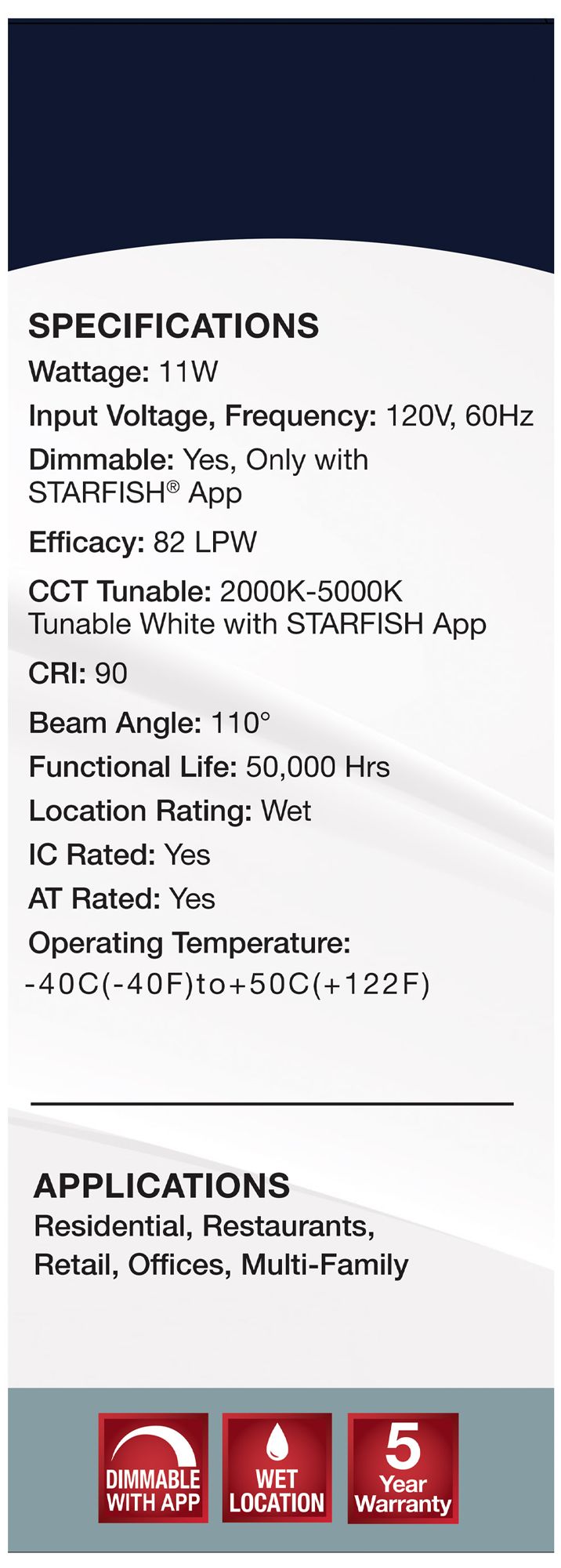 Satco Starfish 6" White Round LED Direct Wire Downlight - Remote Driver