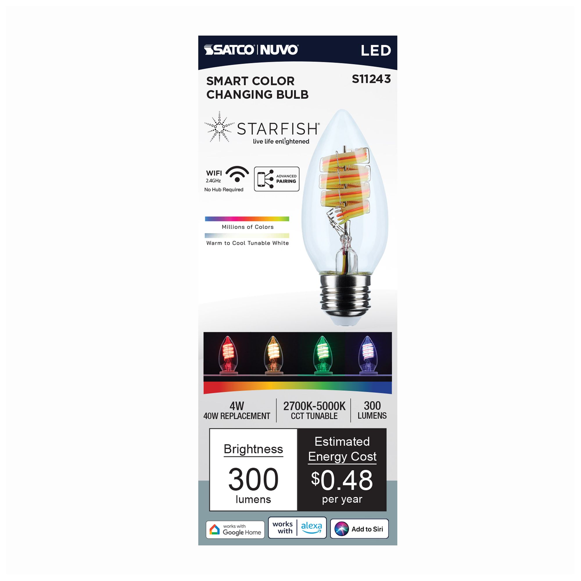 Image 6 Satco Starfish B11 WiFi Smart LED, 4W, RGB & Tunable White, Medium Base more views