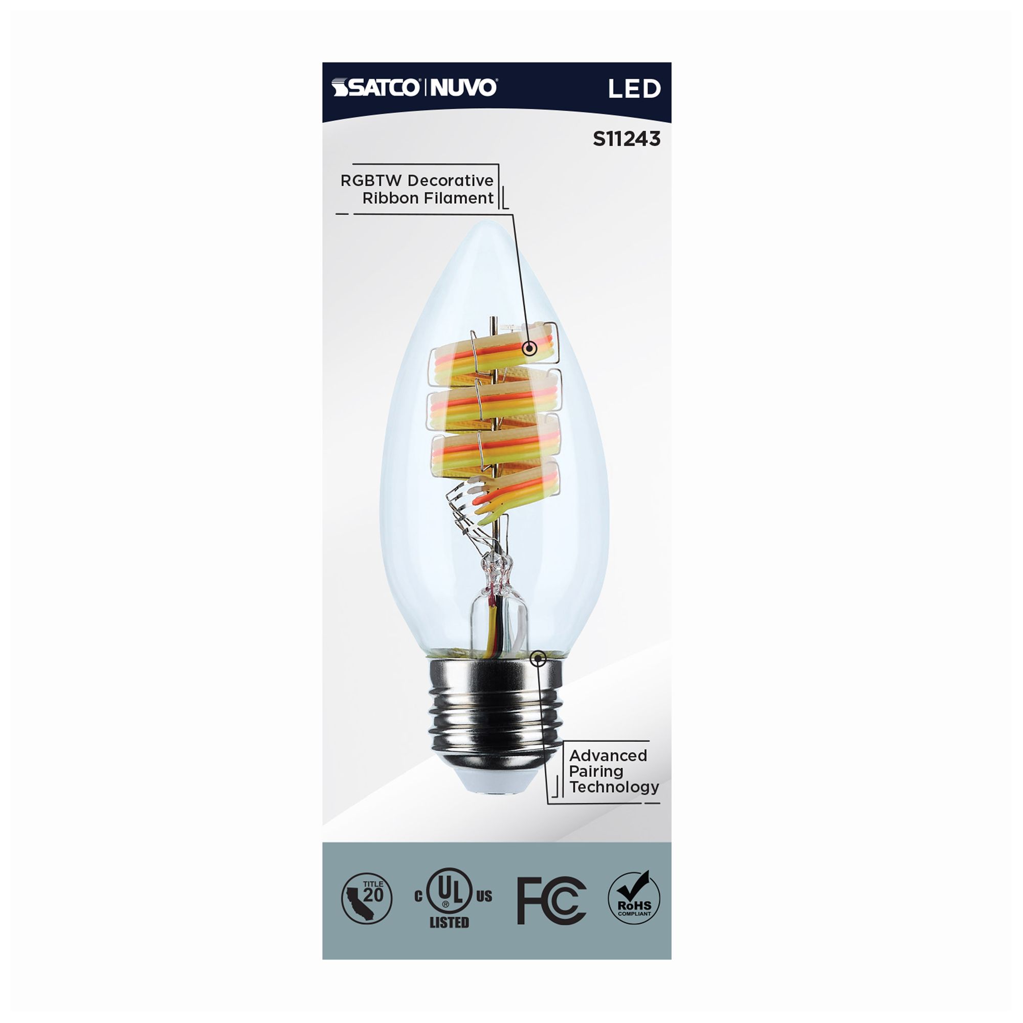 Satco Starfish B11 WiFi Smart LED, 4W, RGB &amp; Tunable White, Medium Base