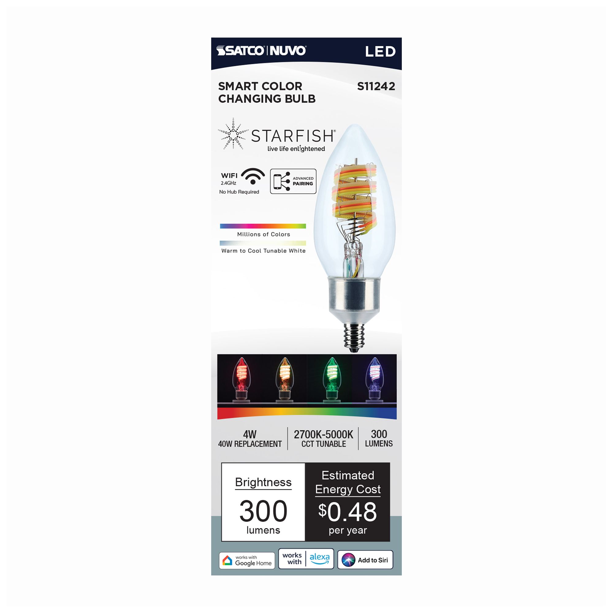 Image 6 Satco Starfish B11 WiFi Smart LED, 4W, RGB & Tunable White, Candelabra Base more views