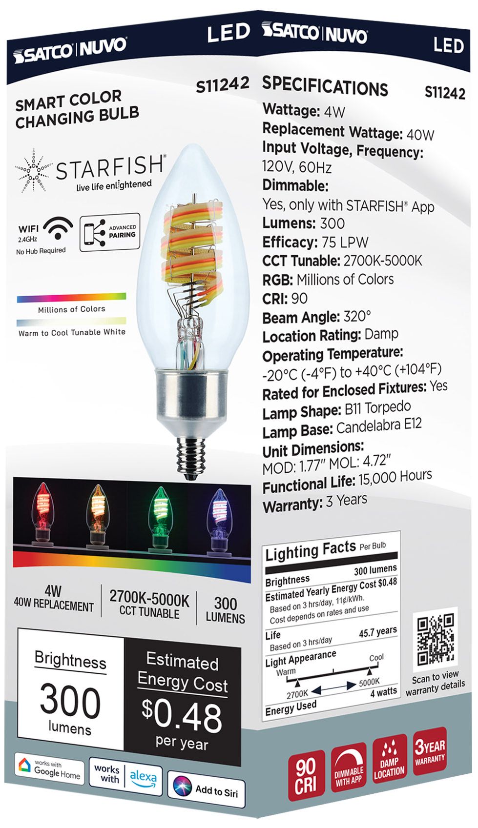 Image 7 Satco Starfish B11 WiFi Smart LED, 4W, RGB & Tunable White, Candelabra Base more views