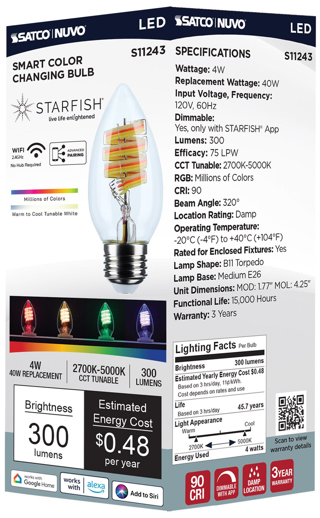 Image 7 Satco Starfish B11 WiFi Smart LED, 4W, RGB & Tunable White, Medium Base more views
