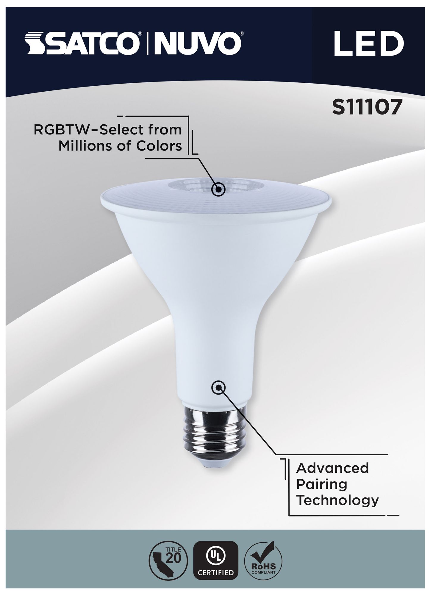 Satco Starfish PAR30 WiFi Smart LED, 12.5 Watt, E26 RGBTW Light Bulb