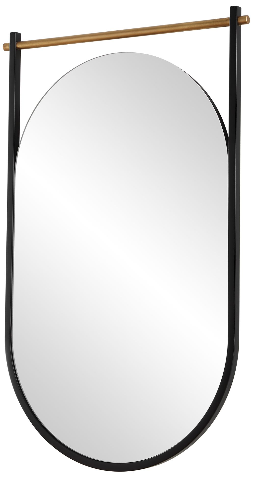Image 5 Satin Black Oval with Gold Bar 21 3/8" x 33 3/4" Wall Mirror more views