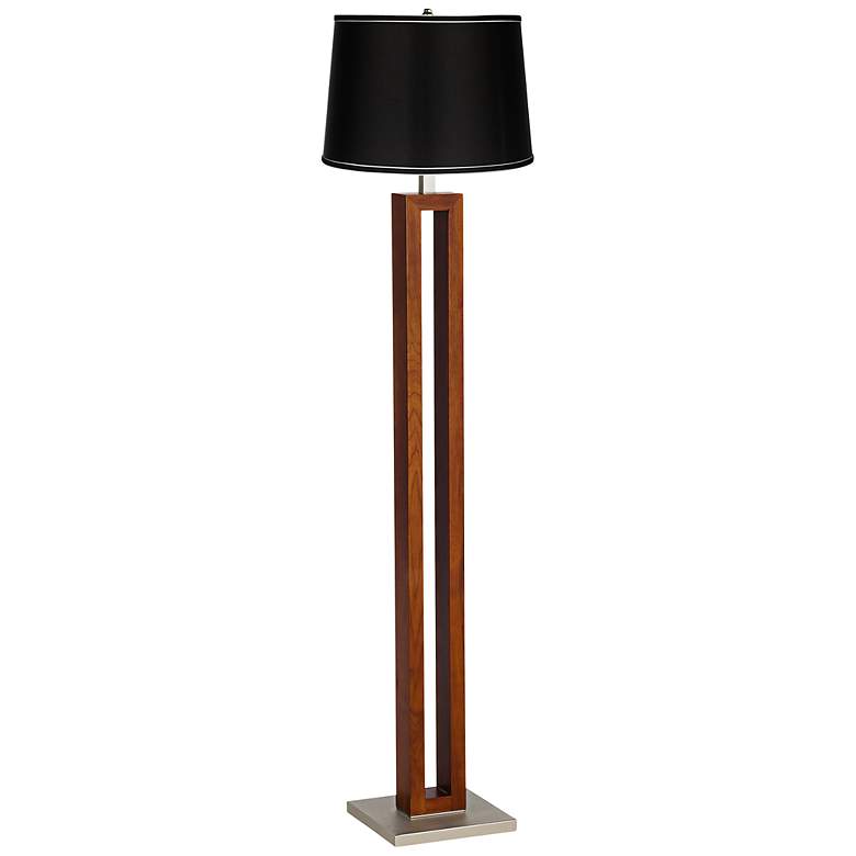 Image 1 Satin Black Rectangle Walnut Floor Lamp