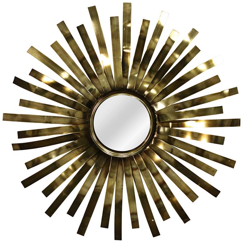 Image 1 Satin Brass 35 inch Sunburst Round Wall Mirror
