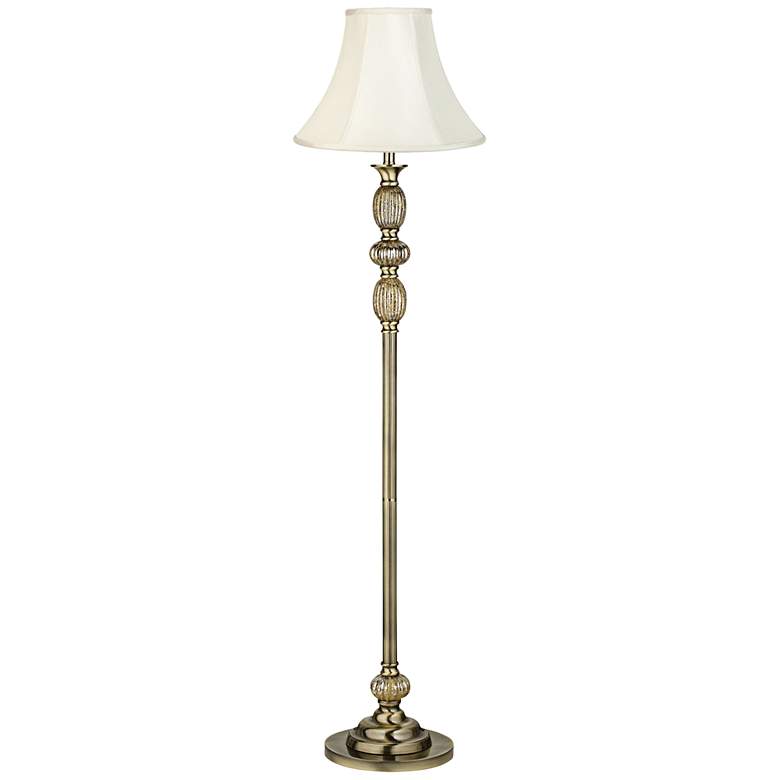 Image 1 Satin Brass Mercury Glass Floor Lamp with Creme Bell Shade