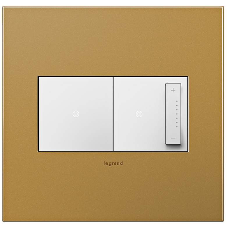 Image 1 Satin Bronze 2-Gang Cast Metal Wall Plate with Switch and Dimmer