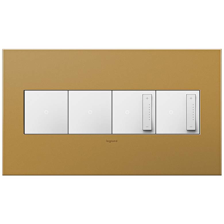 Image 1 Satin Bronze 4-Gang Wall Plate with 2 Switches and 2 Dimmers