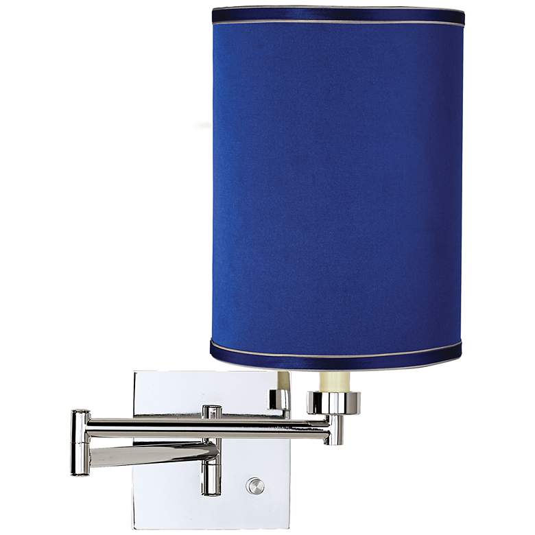 Image 1 Satin Dark Blue Shade Chrome Plug-In Swing Arm Wall Lamp