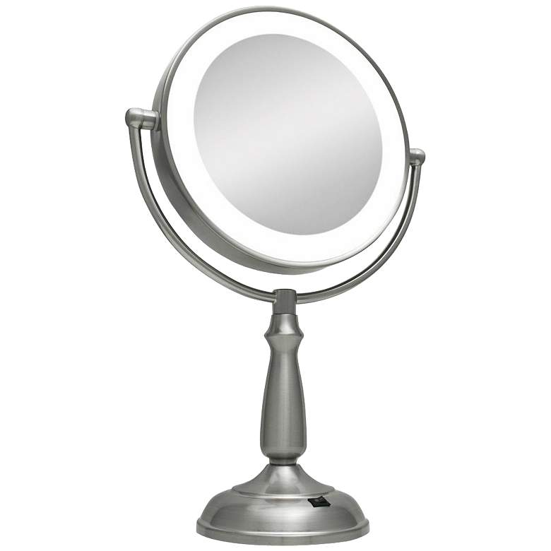 Image 1 Satin Nickel 12X Magnification LED Lighted Vanity Mirror