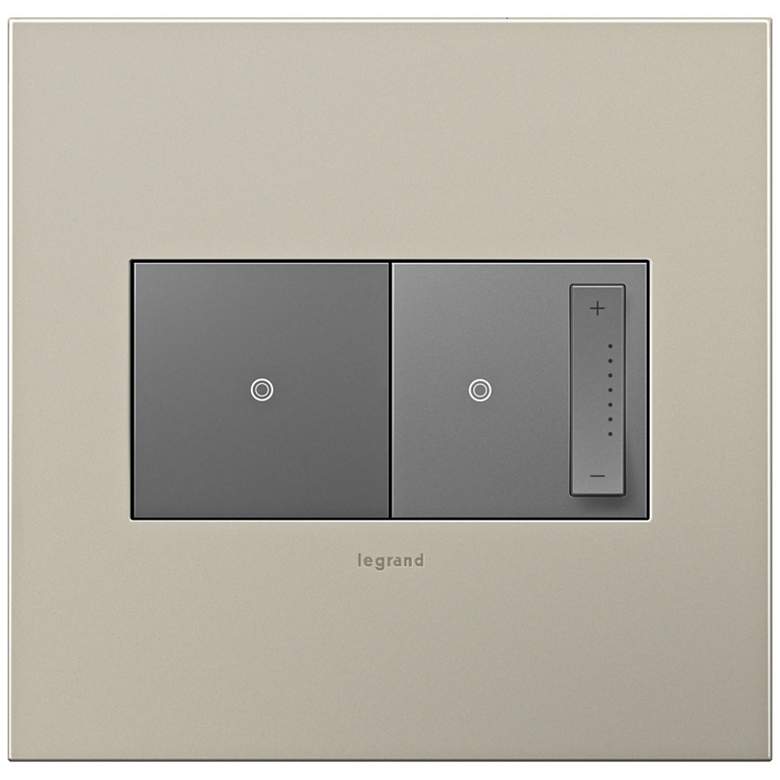 Image 1 Satin Nickel 2-Gang Cast Metal Wall Plate w/ Switch and Dimmer