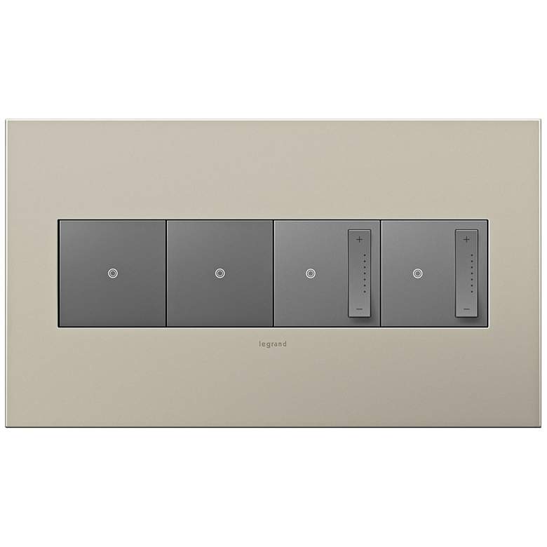 Image 1 Satin Nickel 4-Gang Metal Wall Plate w/ 2 Switches and 2 Dimmers