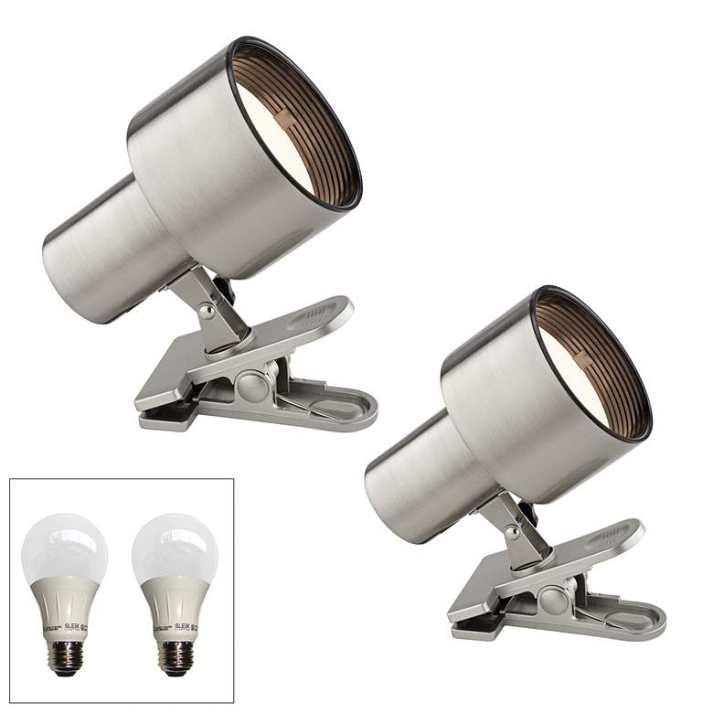 Image 1 Satin Nickel 6" High LED Mini Accent Clip Light Set of 2