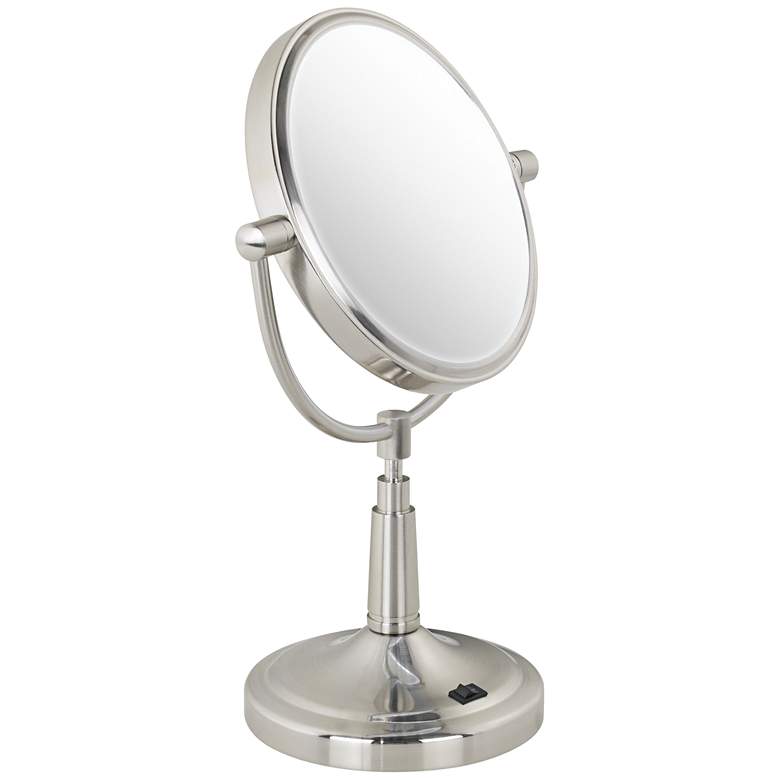 Image 2 Satin Nickel Cordless 7 inch Wide LED Lighted Vanity Mirror