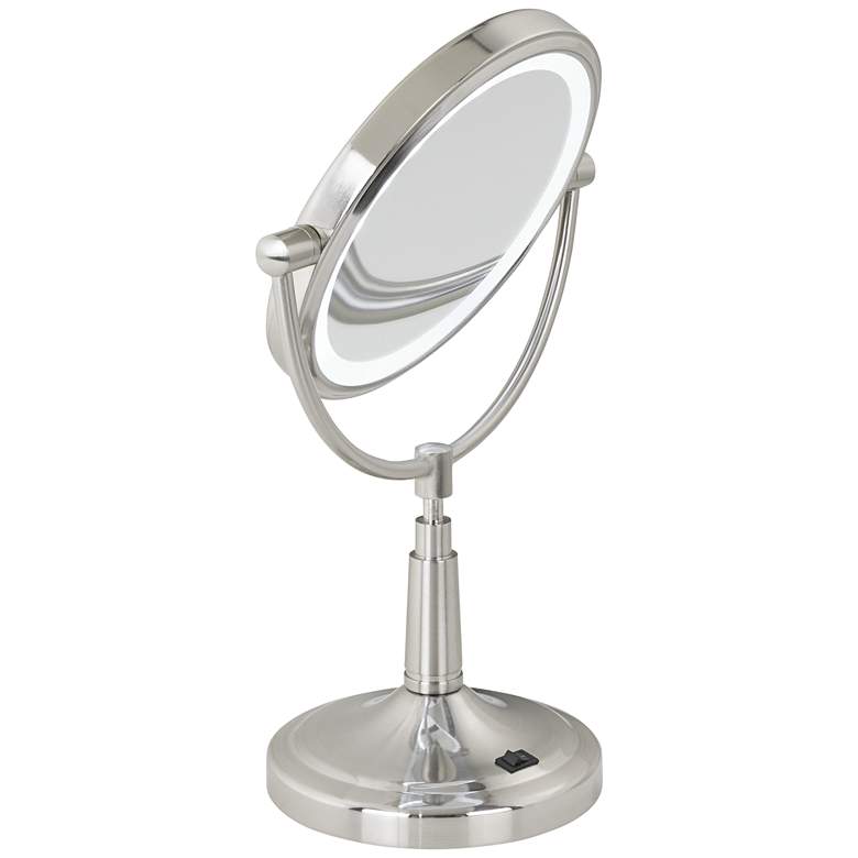 Image 4 Satin Nickel Cordless 7" Wide LED Lighted Vanity Mirror more views