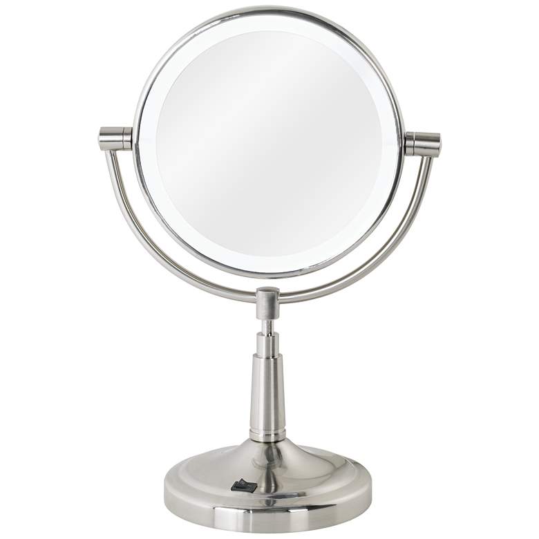 Image 5 Satin Nickel Cordless 7 inch Wide LED Lighted Vanity Mirror more views