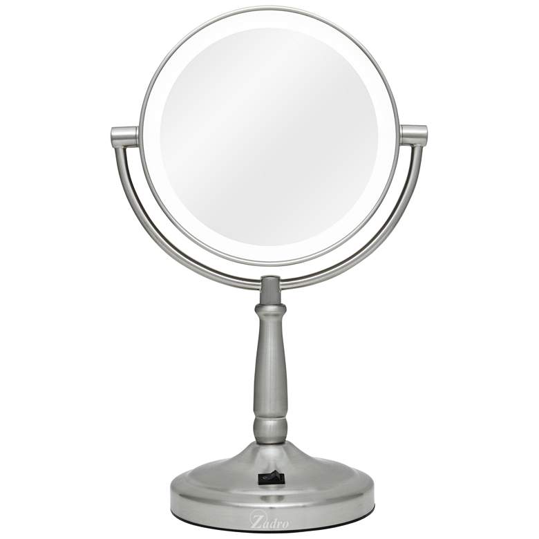 Image 6 Satin Nickel Cordless 7 inch Wide LED Lighted Vanity Mirror more views