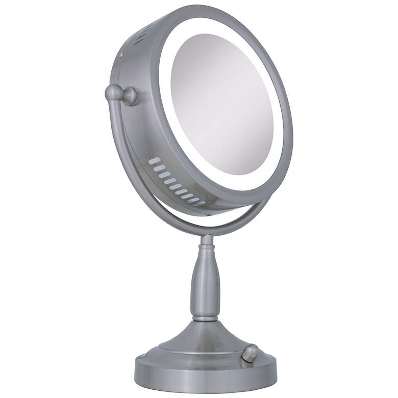 Image 3 Satin Nickel Dual-Sided Magnified Lighted Makeup Mirror more views