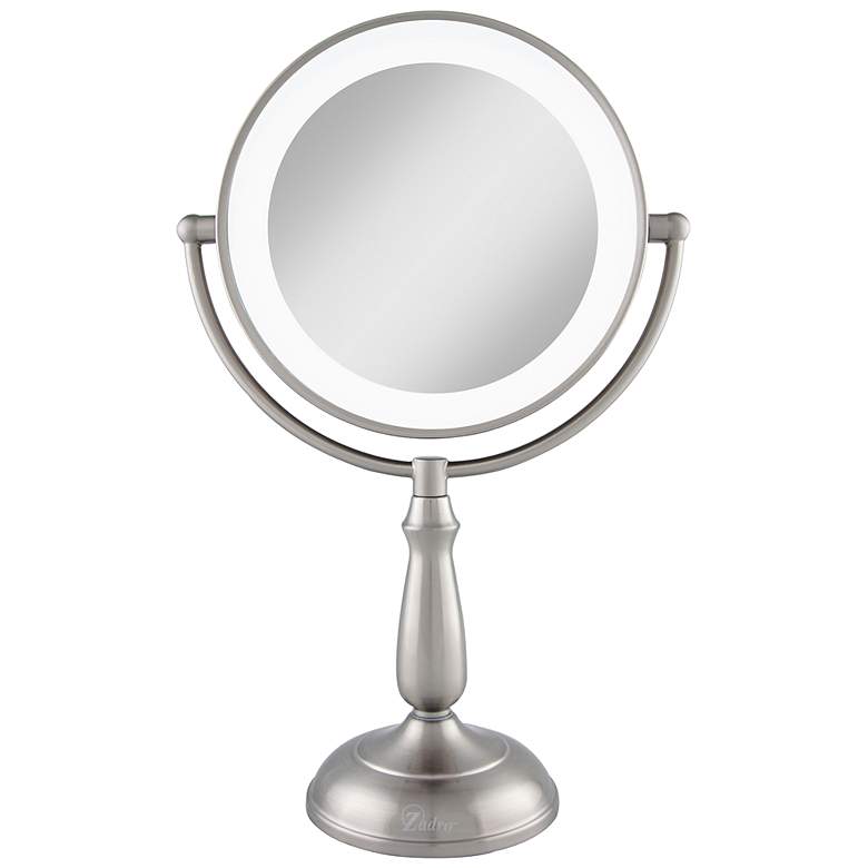 Image 1 Satin Nickel Lighted LED Touch 10X Magnified Makeup Mirror