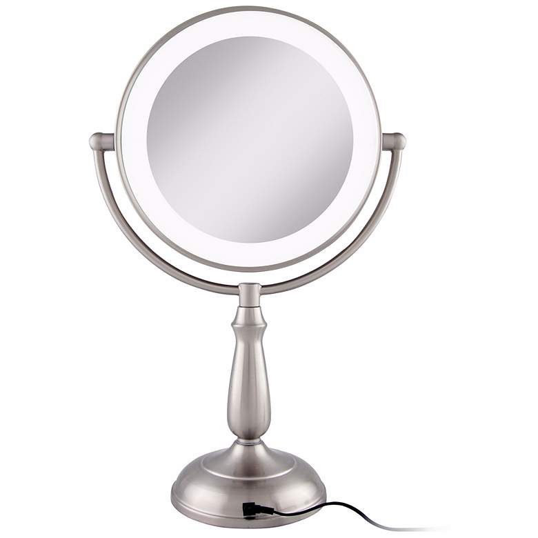 Image 3 Satin Nickel Lighted LED Touch 10X Magnified Makeup Mirror more views