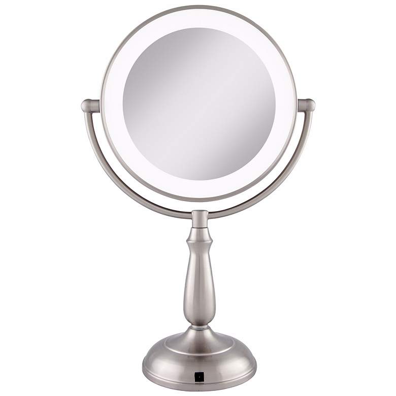 Image 4 Satin Nickel Lighted LED Touch 10X Magnified Makeup Mirror more views